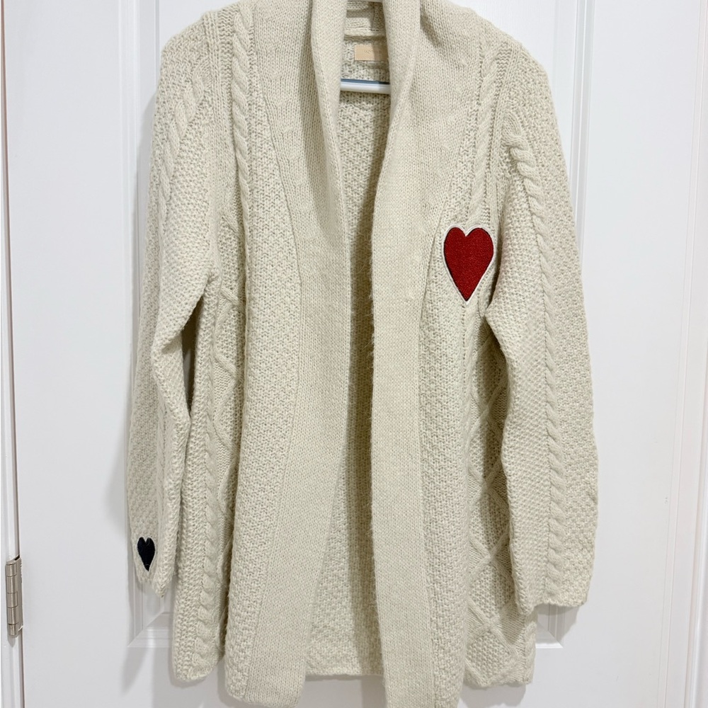 MOTHER Denim Ivory Fisherman Cardigan with patch accents